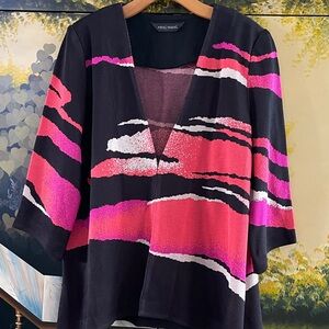 Ming Wang Black and Pink Striped knit jacket small